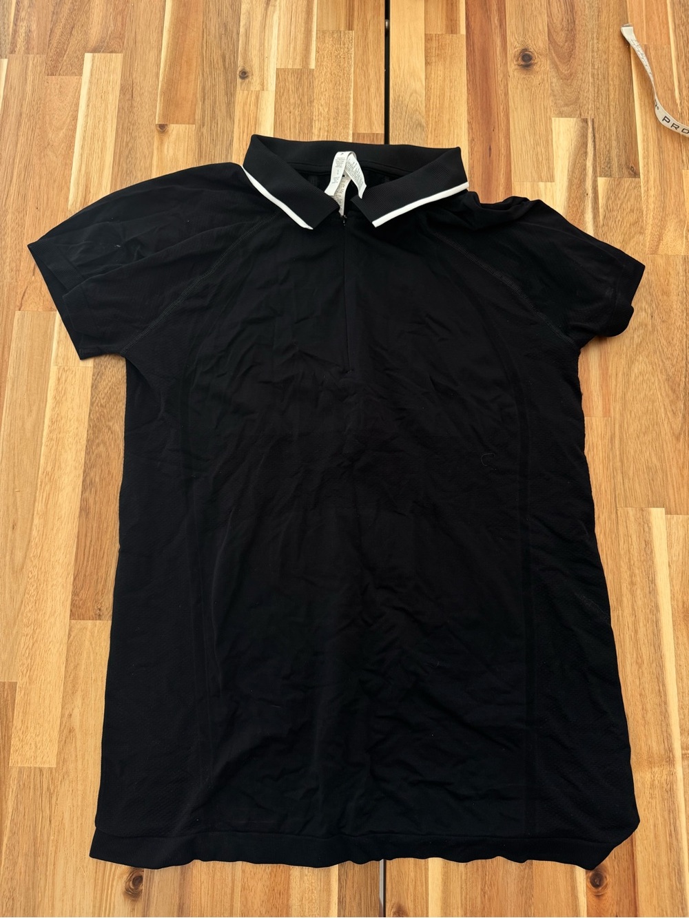 Athleta Momentum Seamless Black Polo Tee with White Collar Trim